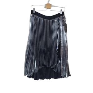 HALOGEN x Atlantic Pacific Silver Pleated Waterfall Lame Skirt Size L